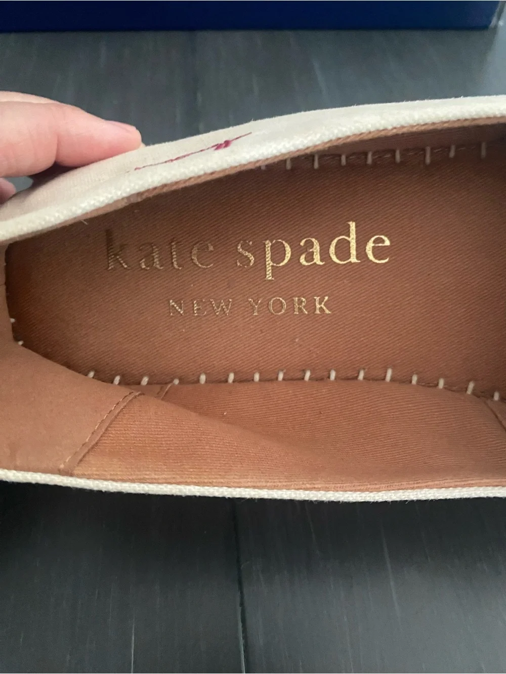 kate spade cream espadrilles with pink, yellow and green dragonfly embroidery